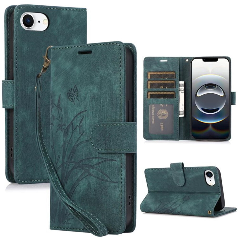 Orchids & Butterflies Embossed Leather Flip Wallet Case With 3-Card Holder & Magnetic Closure, Â Compatible With Iphone 16E Green 9152228520608