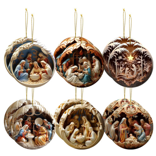 Houten kerstversieringen: kerststal, 12 stuks