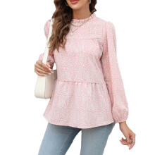 Lässig-elegante Bluse für Damen, V-Ausschnitt, lange Ärmel, Rundhalsausschnitt, Laternenärmel, atmungsaktives, locker sitzendes Hemd mit