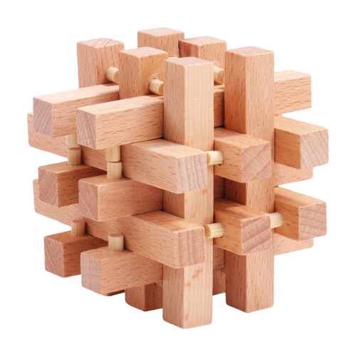 3D Wooden Cube Brain Teaser Puzzle