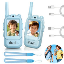 Kids' Video Walkie Talkies 2-Pack, Rechargeable Indoor/Outdoor Toys for Camping, Hiking & Family Games (Blue)