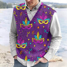 Men's V-Neck Sleeveless Vest Carnival Print Casual Sports Top Lightweight Breathable Waistcoat for Outdoor Activities Dark Purple Size XXL