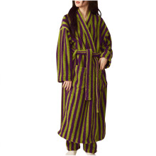 Women's Stripe Lace-Up Winter Bathrobe Purple XL