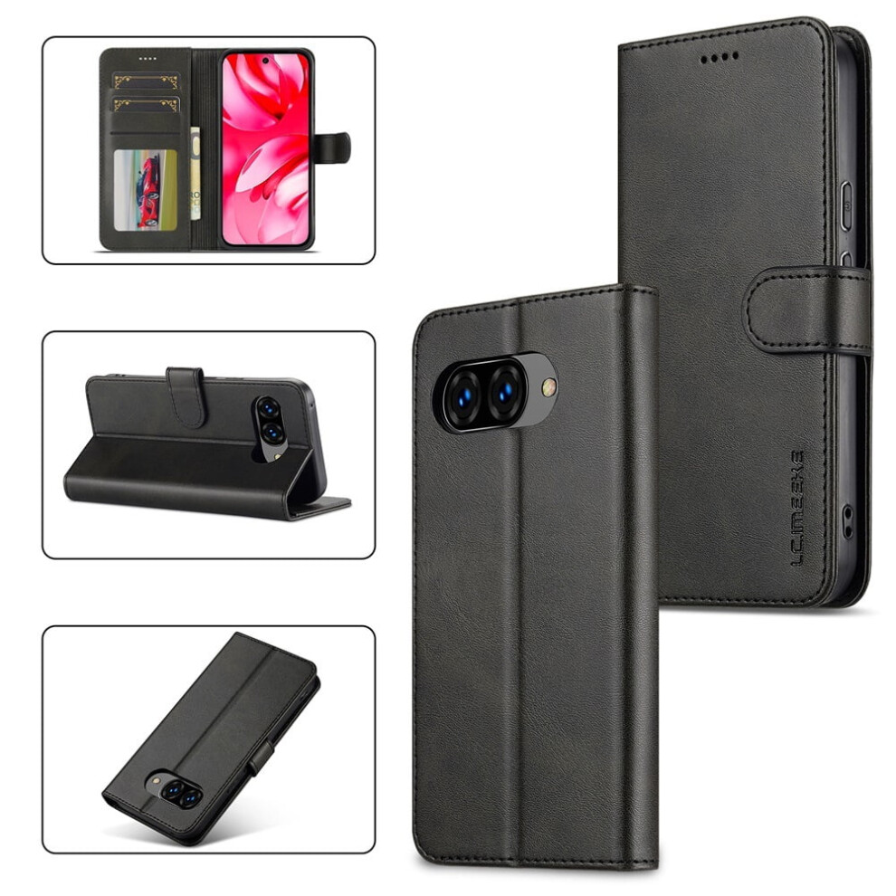 Lc.imeeke Leather Case For Google Pixel 9A – Pu Flip Folio With Card Slot, Magnetic Closure, Kickstand & Shockproof Protection, Black 9165521631384