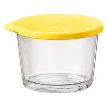 Contenitore ermetico in vetro giallo (11x10 cm), ciotola riutilizzabile con coperchio, versatile per la preparazione dei pasti e la conservazione in