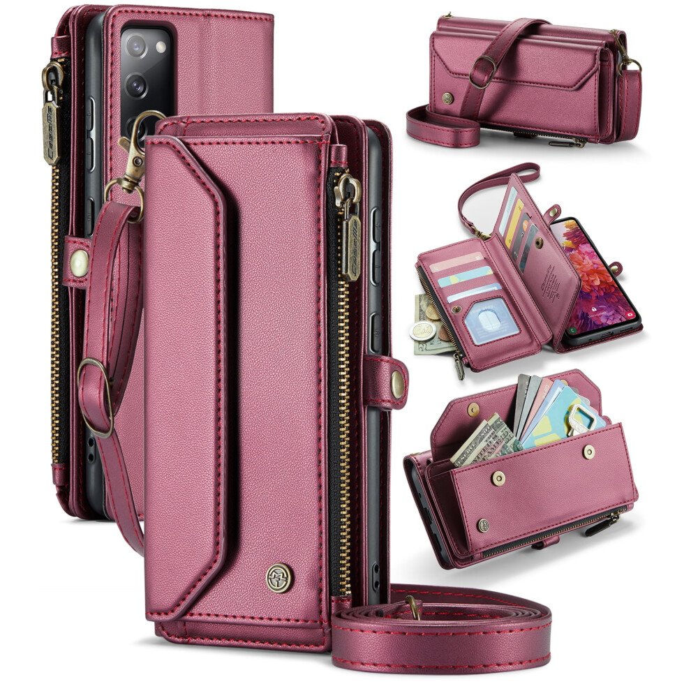Caseme Leather Wallet Case For Compatible With Samsung Galaxy S20 Fe Â Rfid Blocking, 10-Card Holder, Zipper Bills Slot, Magnetic Wrist Strap 9165521633555