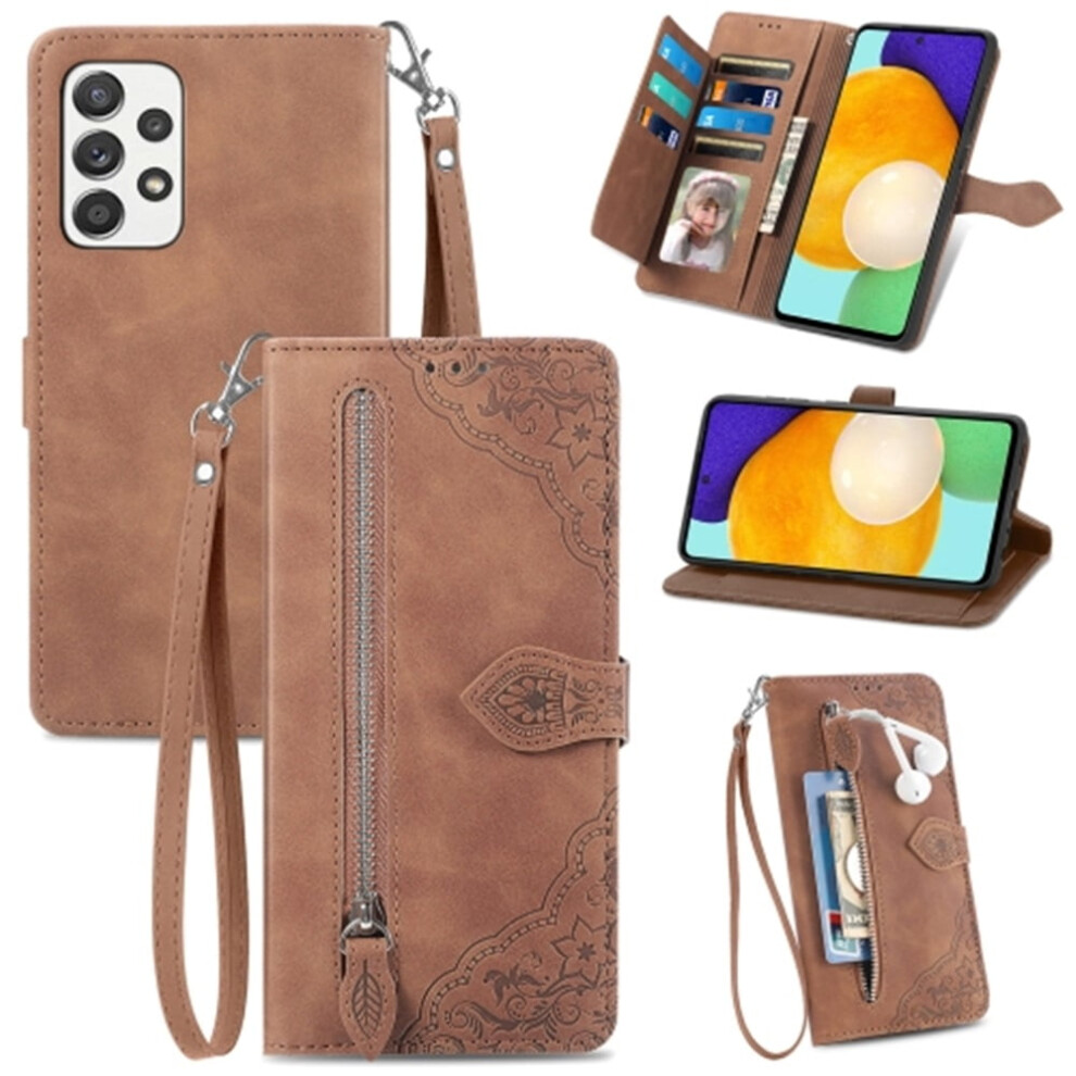 Compatible With Samsung Galaxy A52 5G 6.5" Pu Leather Magnetic Flip Wallet Case With Lanyard, Wristlet & Zipper Card Holder 9165521634644
