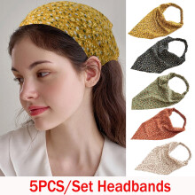 buc bandane elastice pentru păr cu model floral Boho, eșarfă Boho, bandă de susținere din șifon, batistă turban cu agrafe de păr pentru femei