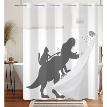 Rideau de douche en tissu Ă motif dinosaure amusant, sans crochets, avec doublure Ă pression, silhouette mignonne, 180 cm 180 cm