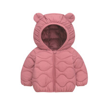 Giacca imbottita con cappuccio per bambini con design a orecchie d'orso, capospalla trapuntato leggero per bambini e bambine, chiusura con zip,