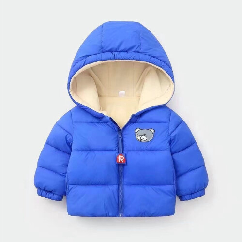 Kinder-Steppjacke mit Kapuze, blauer Bärenprint, Größe 90