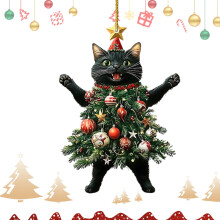 Décoration de Noël Chat - Ornement de Noël Chat - Pendentif Chat en Acrylique Plat 2D - Décoration à suspendre - 8 x 6 x 0,5 cm