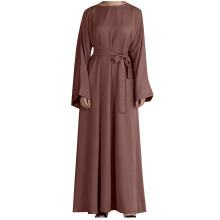 Muslimisches Kaftan-Abaya-Kleid für Damen, langärmelig, selbstbindend, Maxikleid, arabisches Gewand aus dem Nahen Osten