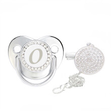 Nrmvnmi Ciuccio per neonati e clip con strass argento scintillante 26 lettere iniziali Ciuccio personalizzato per neonati e bambini