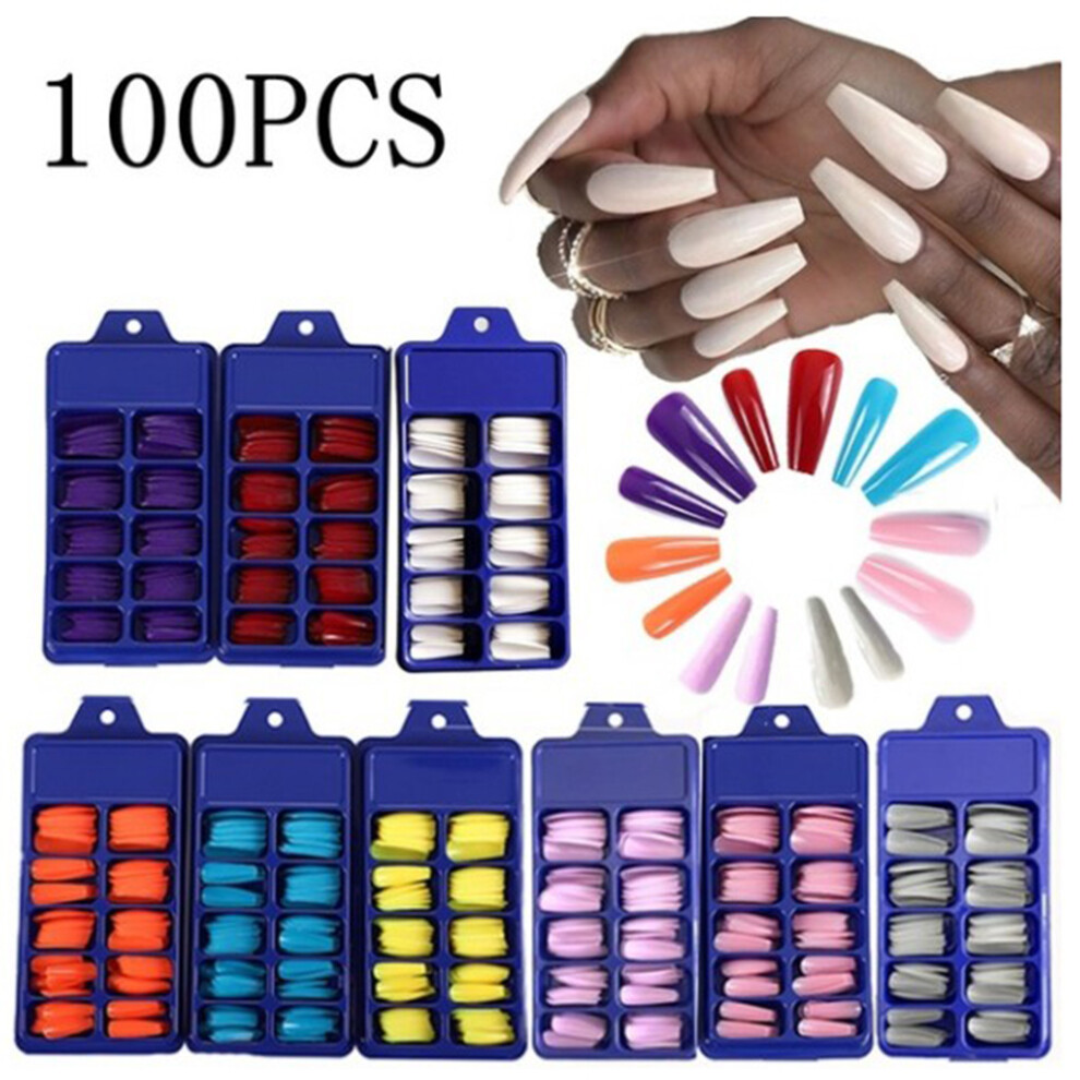 100Pcs Full Cover Coffin Nail Tips Ballerina Shape