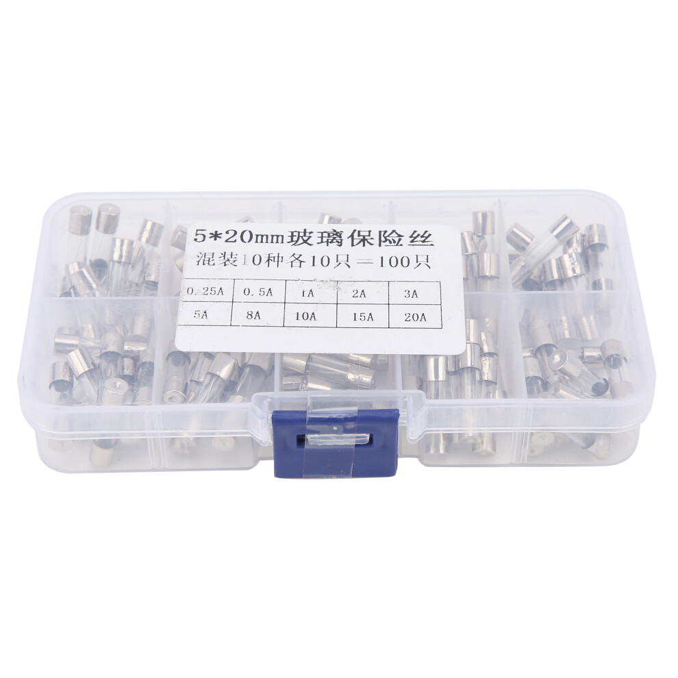 5X20mm Glass Fuses Kit 0.25A-20A Fast Blow Assorted 100Pcs 3231391423988