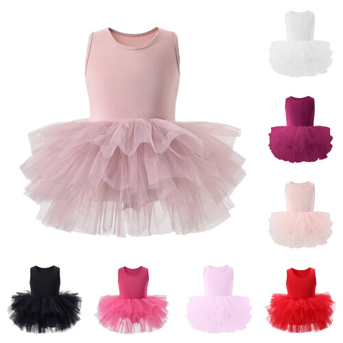 Κοριτσίστικα φορέματα μπαλέτου για κορίτσια, αμάνικο φόρεμα χορού με πλέγμα, 2