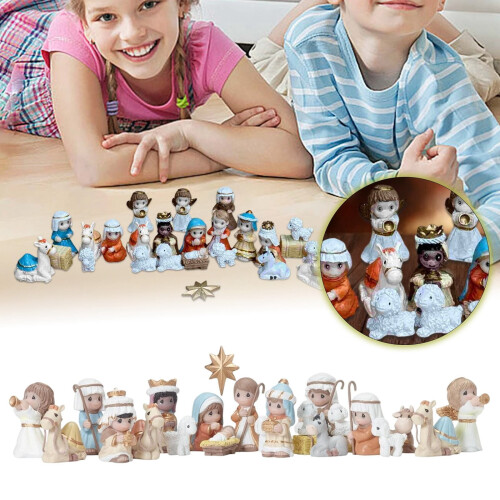 Mini julekrybbefigurer i tre, 7 deler 1