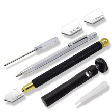 Premium Glass Cutting Tool with Ergonomic Handle, Tungsten Carbide Tips Oil Reservoir for Tiles Mosaic Mirror Projects, Replaceable Cutting Heads
