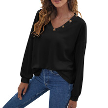 Pulover tricotat casual elegant, cu mânecă lungă, cu guler în V, cu nasturi, model Henley, croială lejeră, supradimensionat, cu model Batwing,