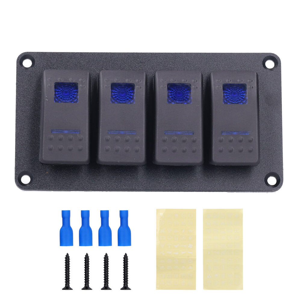 Waterproof Rocker Switch Panel4gang Led Backlight Durable Aluminum Frame Pre Wired Harness Easy To Install For Marine Boat Truck Car Yacht 9049227836338