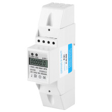 Enfas digital energimätare med LCD-bakgrundsbelysning, spänningsmätning, DIN-skenemontering, strömförbrukningsmonitor, hög precision,