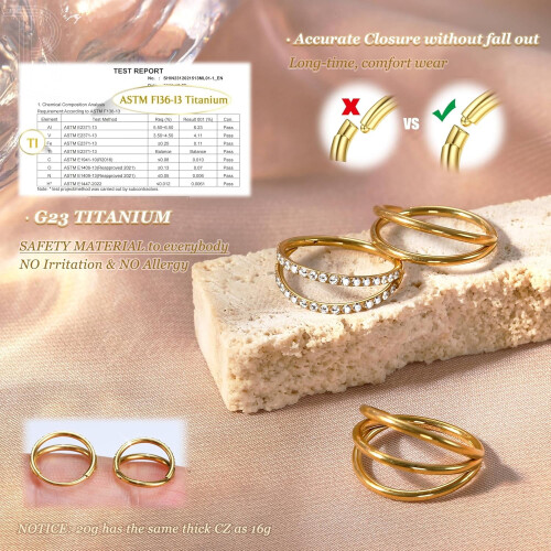 Δαχτυλίδι μύτης από τιτάνιο 16G/18G/20G CZ Χρυσό Μαύρο Ασημί 1