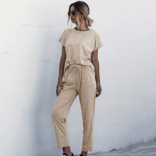 Soft Top Lounge-sæt til kvinder, 2-delt outfitsæt, let joggingdragt med justerbar talje og sidelommer, perfekt til nattøj, fitness, yoga og