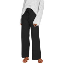 Broek met wijde pijpen en elastische tailleband met trekkoord, losse pasvorm, lichtgewicht en ademende ribgebreide stof, comfortabele palazzo broek