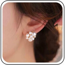 Boho Multi-Pearl Stud Earrings, Gold CZ Crystal Cluster Pearl Earrings for Women – Compatible with Bridal & Everyday Wear