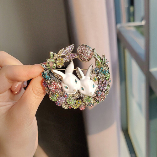 Broche vintage lapin en strass (1 pièce) 2