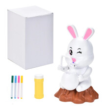 8.12" Easter DIY Bunny Bubble Machine w/ Lights, Music, Watercolor Pens & Liquid – Great for Easter Baskets, Birthdays, Christmas (White)