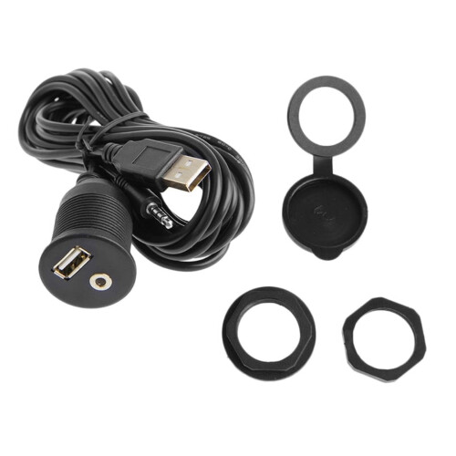 USB 3.5mm 1/8 Aux Extension Cable Lead Mounting Panel Car Boat Dash Flush Mount