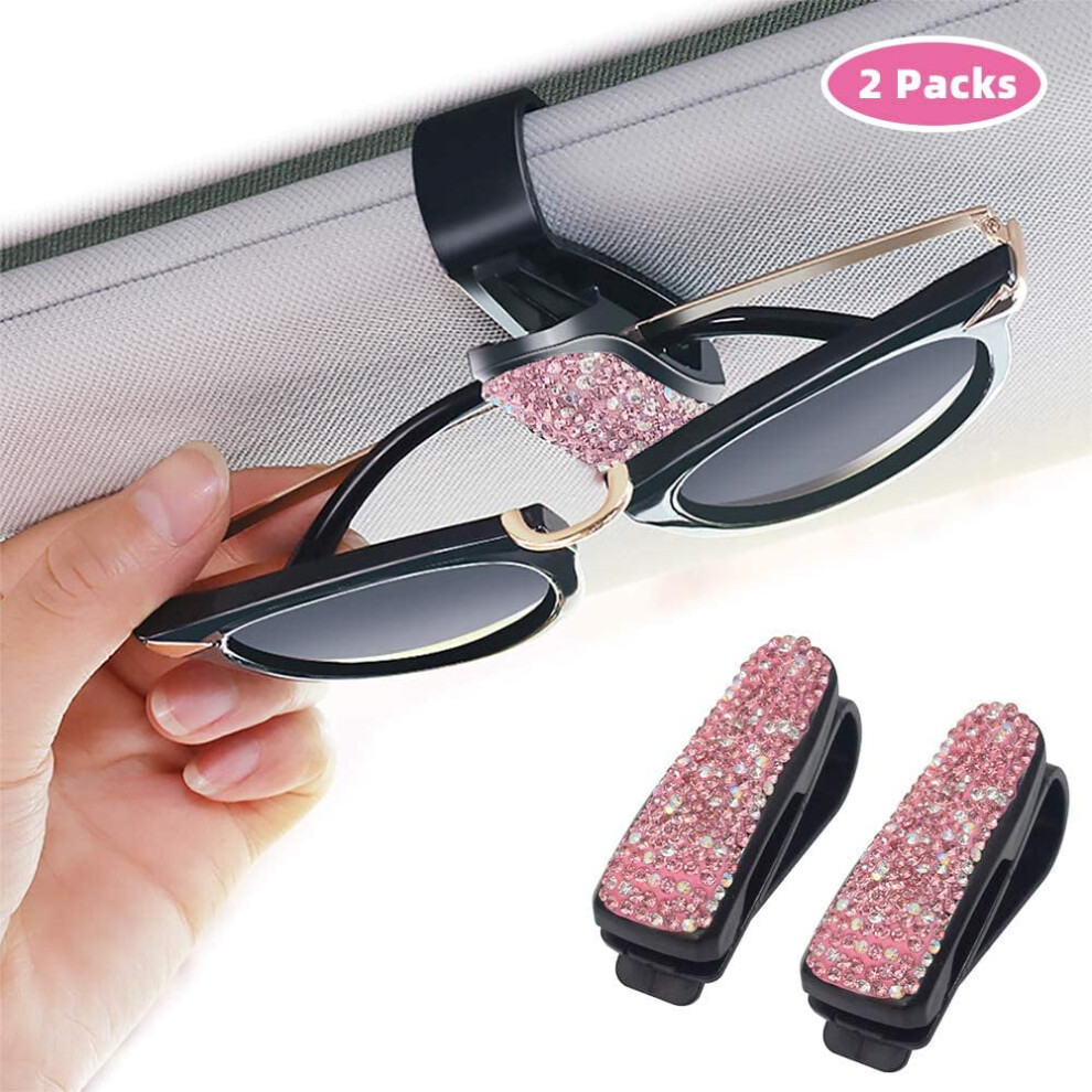 2 Pcs Glasses Holders For Car Sun Visor Bling Crystal Rhinestones Car Eyeglasses Sunglasses Hanger Mount With Ticket Card Clip For Women Girls 9181073440991