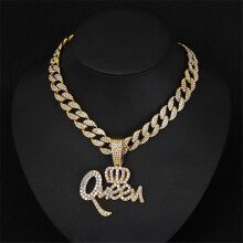Colier cu pandantiv QUEEN cu literă, argint sau aur, cubanez de 15 mm