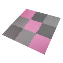 Puzzle-Schutzmatte, 60x60x1cm, 9-teiliges Set, Grau/Pink