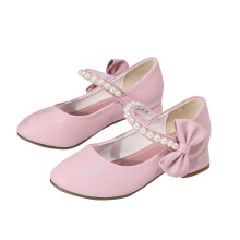 Girls Dress Shoes Mary Jane Low Heel Party Flower Wedding Princess Pumps for Little Girls Pink 8-9 Years