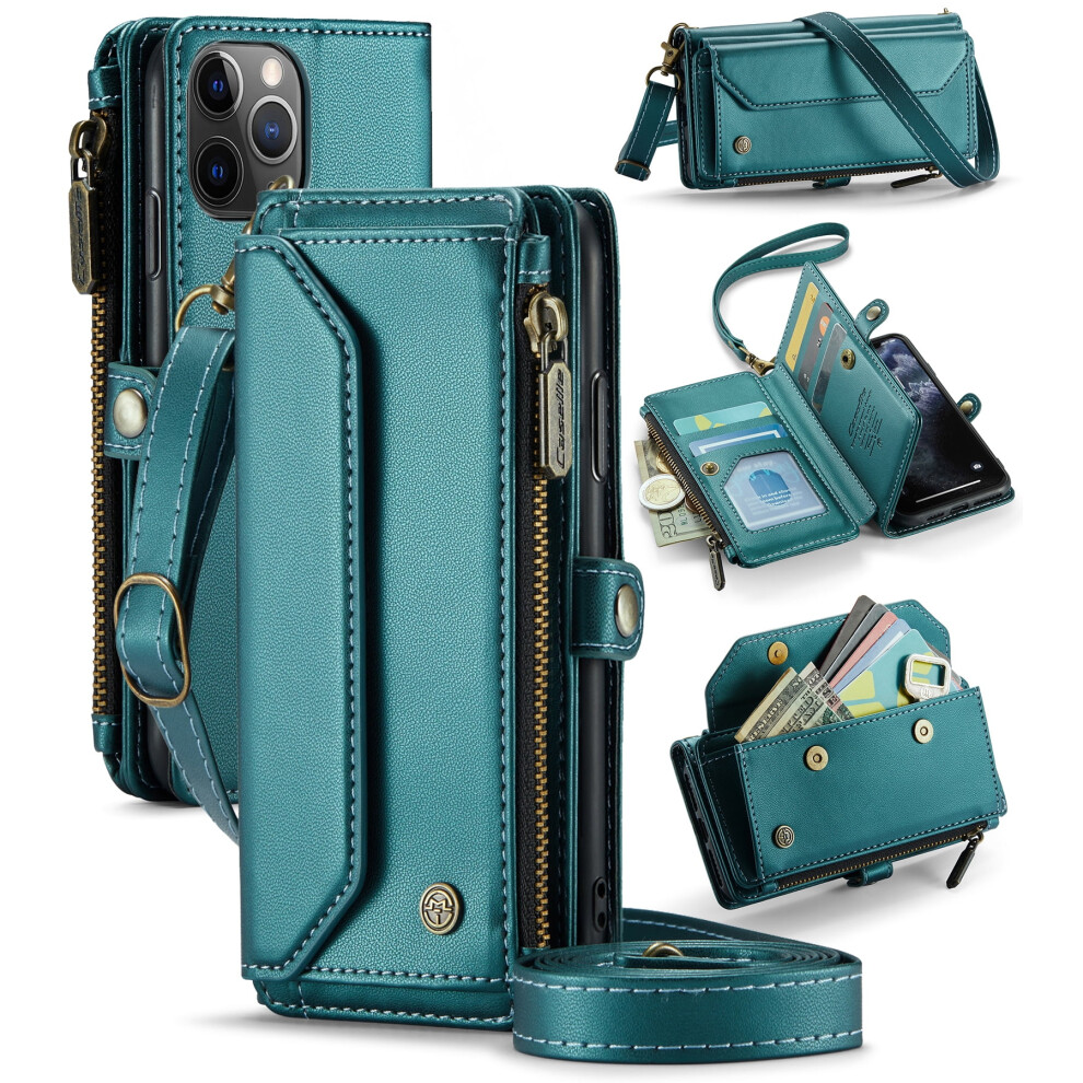 Caseme Leather Wallet Case For Iphone 11 Pro 5.8-InchâRfid Blocking, 7-Card Holder, Zipper Bills Slot, Magnetic Strap 9558633036244