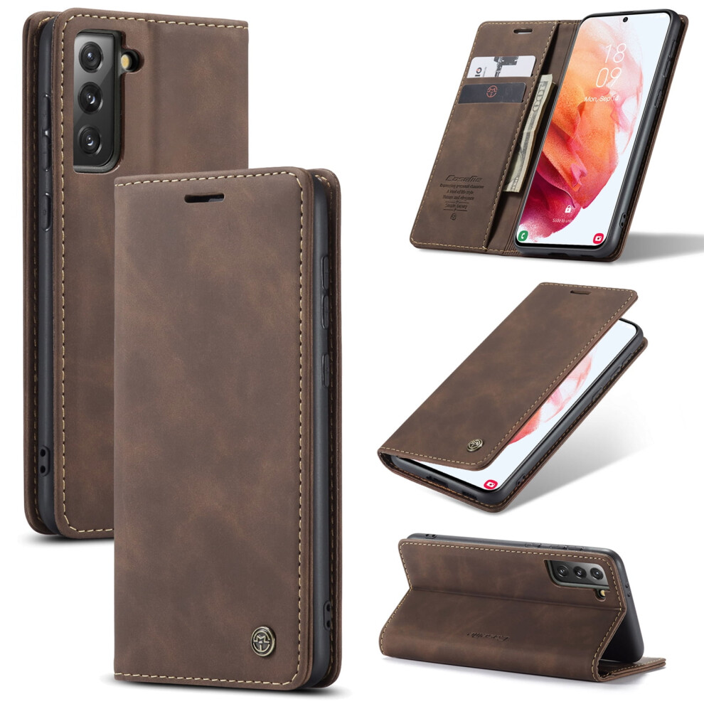 Caseme Leather Flip Wallet Case For Compatible With Samsung Galaxy S21+ 5G Â Magnetic Closure, Card Holder, Kickstand, Shockproof, Coffee Brown 9558633037005