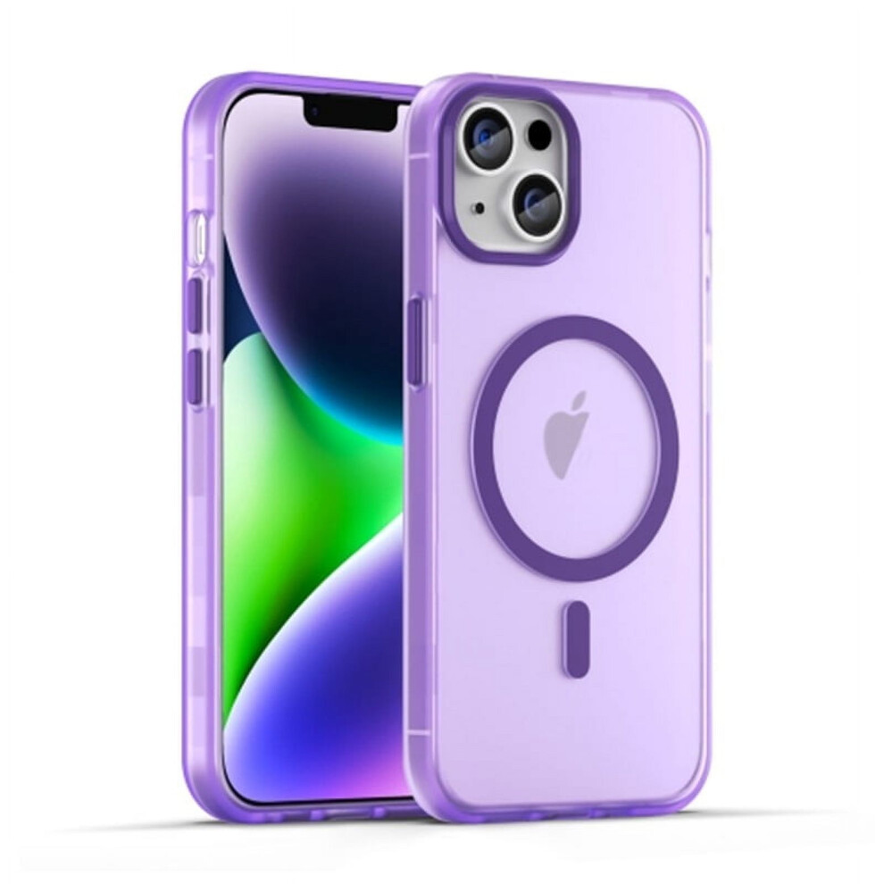 For Compatible With Iphone 15 Magsafe Frosted Translucent Tpu + Pc Full Coverage Phone Case,,For Compatible With Iphone 15 Purple 9558633036428