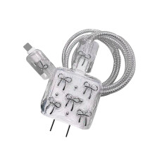 Protetor de Cabo USB-C com Laço 3D de Desenho Animado para iPhone, Adaptador USB-C de 20W – Acessório de Cabo de Carregamento em TPU