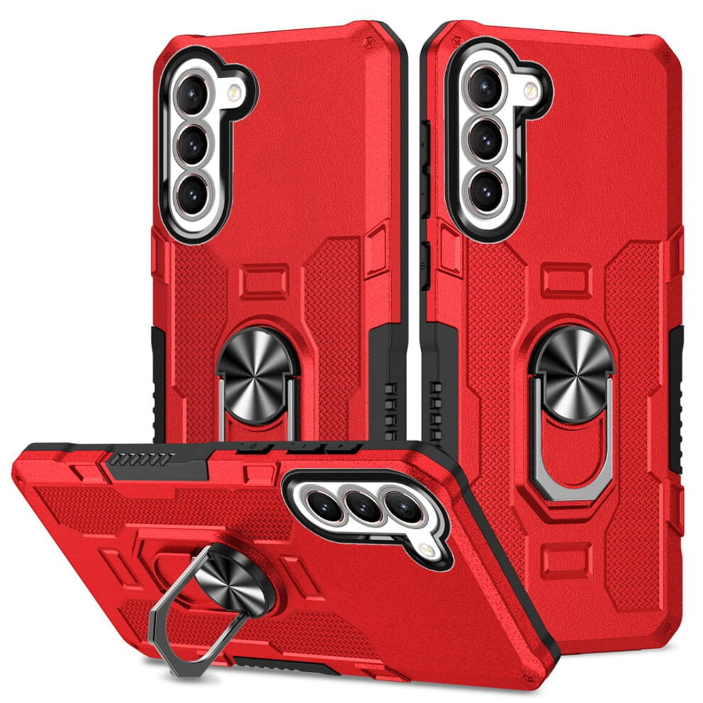 Rugged Defender Case For Samsung Galaxy S21 (6.2") Â Ring Holder, Kickstand, Anti-Fingerprint, Non-Slip, Anti-Drop, Compatible With Samsung Red 9558633037050