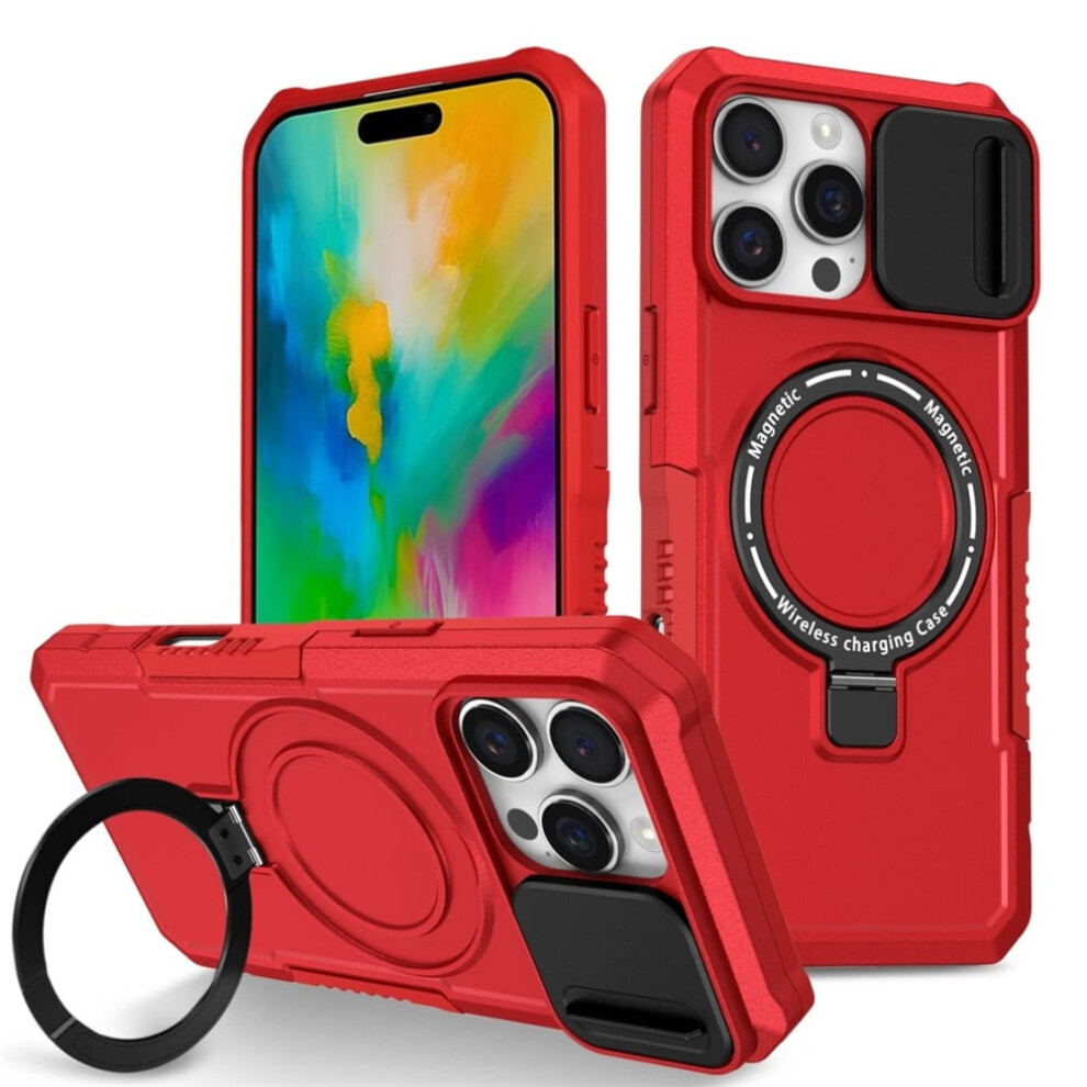 Iphone 16 Pro Max 6.9" Case Â Sliding Camera Cover, Magsafe Compatible, Shockproof, Hidden Kickstand & Ring Holder, Red 9193271826798