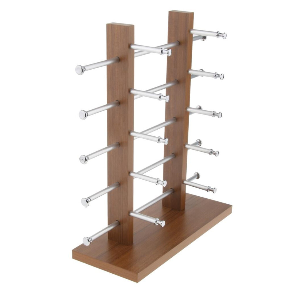 Sunglasses Display Stand Glass Eyewear Storage Rack for 10Pairs Black Wood