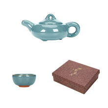 Elegant Ice Crackle Glaze Gongfu Tea Set Gift Box – Ceramic Teapot + 6 Cups, Traditional Craftsmanship for Home, Office & Gatherings