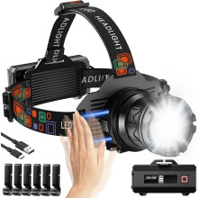 Super Bright Rechargeable Headlamp with 9 Modes, Zoom & 90 Adjustment, IPX7 Waterproof – Compatible with Fishing, Camping