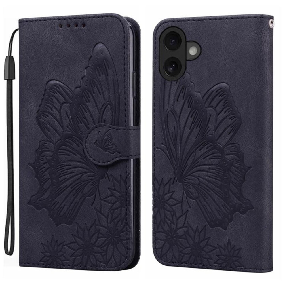 Iphone 17 6.3" Pu Leather Flip Wallet Case Â Butterfly Embossed, Strong Magnetic Closure, Card Slots, Compatible With Iphone 17 Black 9418476688188