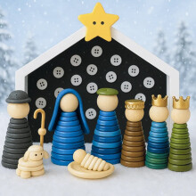 DIY Button Nativity Scene Craft Kit with Buttons & Beads Handmade Christmas Ornament Activity for Kids Families Christian Holiday Decor