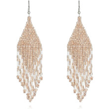 Color Boho Rice Beads Tassel Earrings.Multicolor Long Beaded Dangle Earrings Handmade Woven Drop Earrings Jewelry Gifts for Women