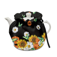 Double-Sided Sunflower Butterfly Tea Pot Cozy with Elastic Band & Drawstring, Easy-Clean Teapot Cover Compatible with Standard Teapots